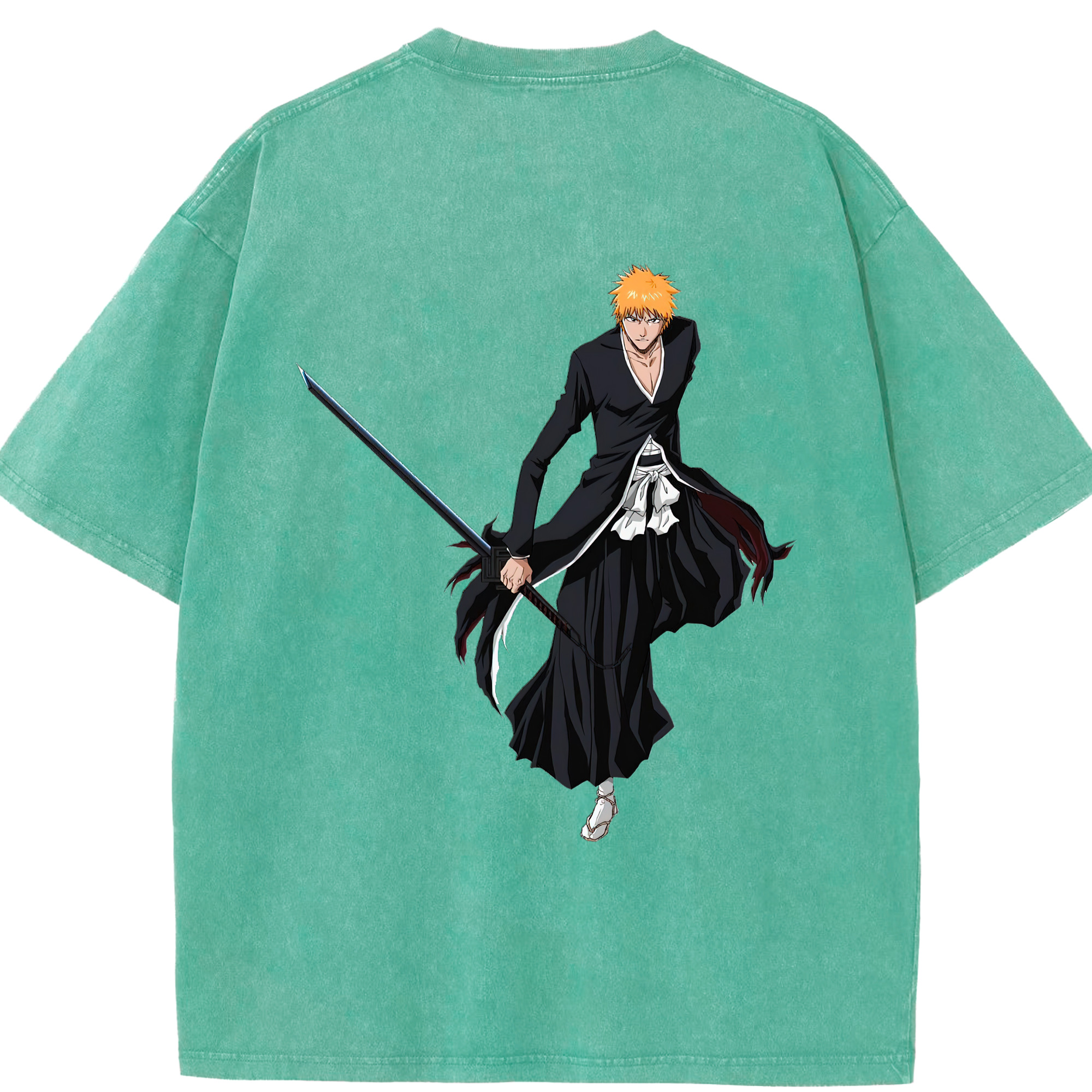 （画像用） ブリーチ 黒崎一護（くろさき いちご）BLEACH Kurosaki Ichigo 綿100% ヴィンテージ風 半袖Tシャツ（背面プリント）
